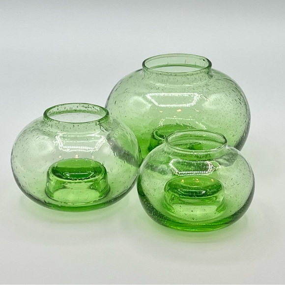 Green Blown Glass Sphere Candle Holders Southern Living Set of 3 Globe Shape - Picture 6 of 8
